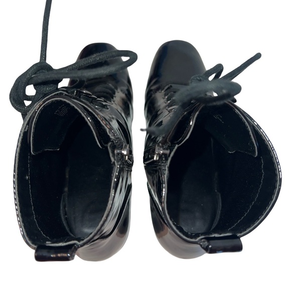 ANNE KLEIN • Women’s Shiny Black Leather Lace Up Booties Boots Shoes - Picture 4 of 11